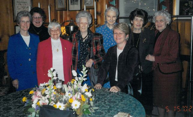 The Ladies on an Outing, May 2002 1st Row Mrs. Charlene LaRue Shirley Bomer (1927-2007), Mrs. Ruth Lillian Gearhart Beaver (1918-2008), Mrs. Lula Belle Parker Austin (1908-2007), Peggy Williams, Transportation Manager 2nd Row Rita Lush, Activities Director, Miss Lillian Mina Harley (1919-2013), Mrs. Marion Elizabeth Cole Moore (1923-2009), Mrs. Muriel C. King (1913-2005)