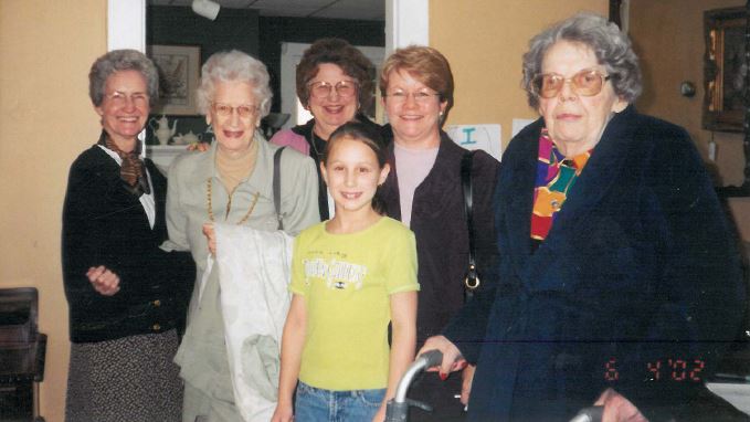 One of Many Outings, June 2002 (L to R) 1st Row Grandaughter of Peggy Williams, Miss Mary McCullough Keith (1921-2007) (L to R) 2nd Row Mrs. Charlene LaRue Shirley Bomer (1927-2007), Mrs. Lula Belle Parker Austin (1908-2007), Peggy Williams, Transportation Manager 3rd Row Rita Lush, Activities Director