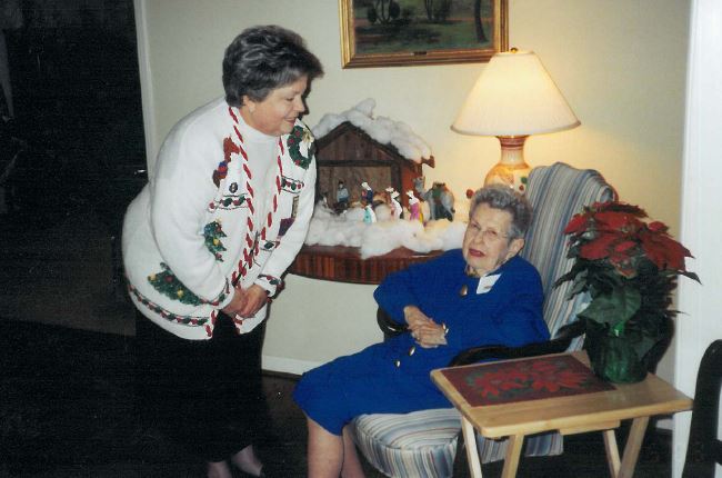 Christmas 2002 The West End Home For Ladies, 1818 Vanderbilt Place (L to R) Gayle Vance, Board of Directors, Mrs. Eleanor May Herts Hersh (1909-2012) 