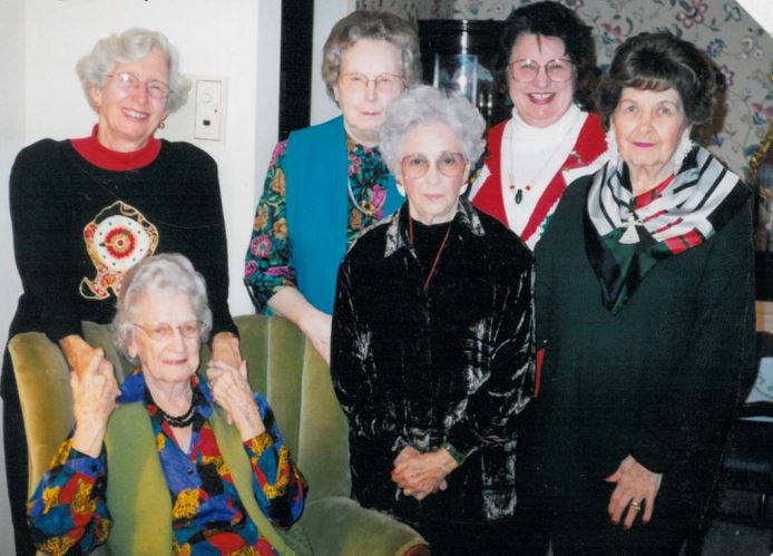 Christmas Luncheon at the Home of Betty Nance, December 1999 (1st Row Seated)Mrs. Lula Belle Parker Austin (1908-2007), (1at Row Standing L to R)  Mrs. Louise Gatlin Hobbs (1916-2006), Mrs. Marion Elizabeth Cole Moore (1923-2009), (2nd Row L to R) Mrs. Betty Nance, Bible Class Teacher, The West End Home For Ladies, Miss Wilma Louise Short (1922-2003), Rita Lush, Activities Director, The West End Home For Ladies 